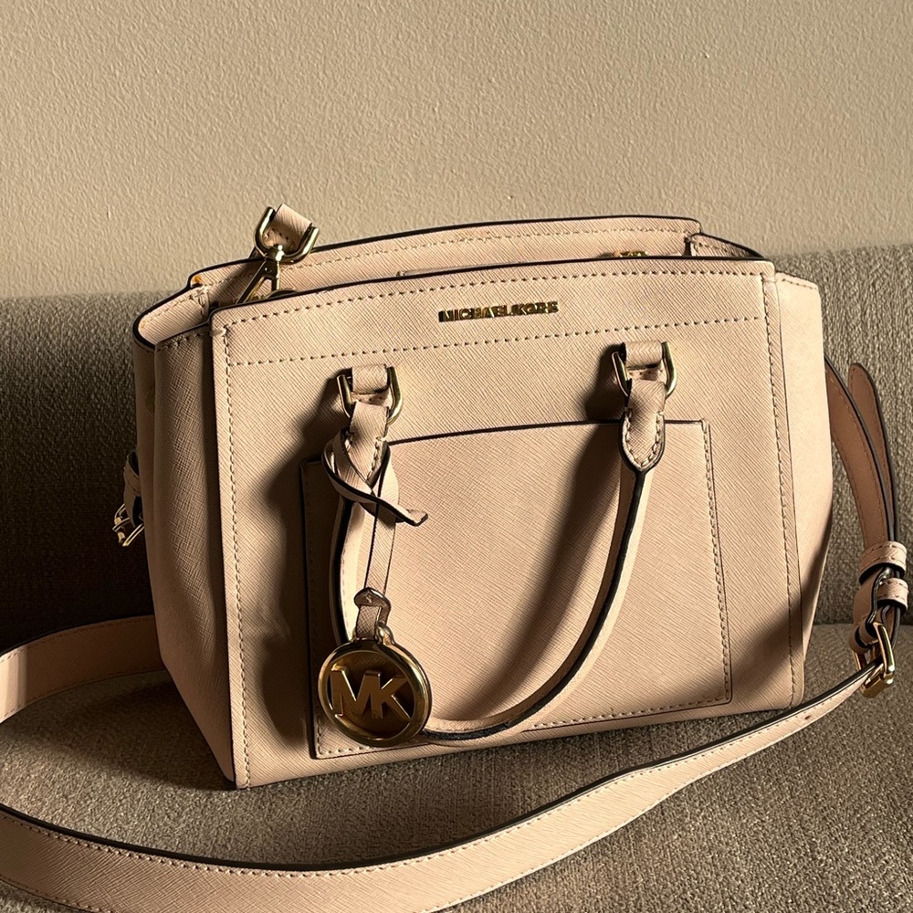Michael Kors MK blush pink crossbody Satchel Bag leather handbag